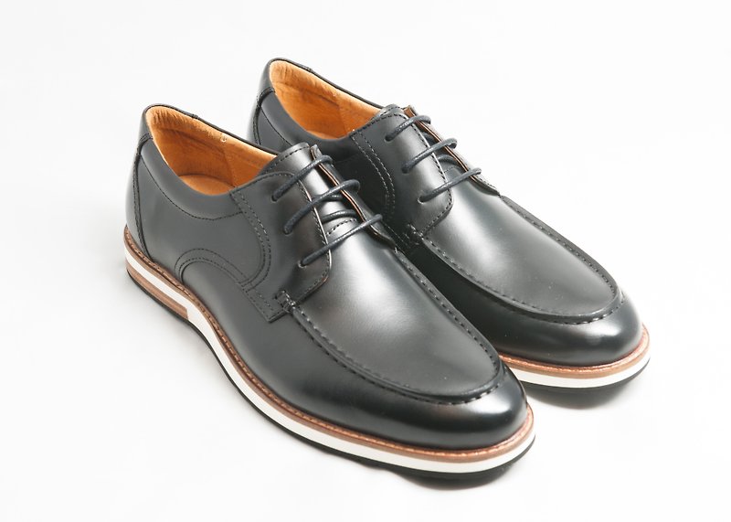 Hand-painted calf leather U-Tip casual shoes Derby shoes men's shoes - black - free shipping - E2A19-99 - รองเท้าอ็อกฟอร์ดผู้ชาย - หนังแท้ สีดำ