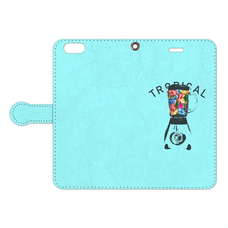 Notebook type iPhone case / tropical - เคส/ซองมือถือ - หนังแท้ สีน้ำเงิน