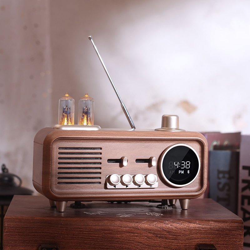 Retro design vacuum tube radio wireless bluetooth speaker outdoor portable dual speaker ambient light - Speakers - Plastic 