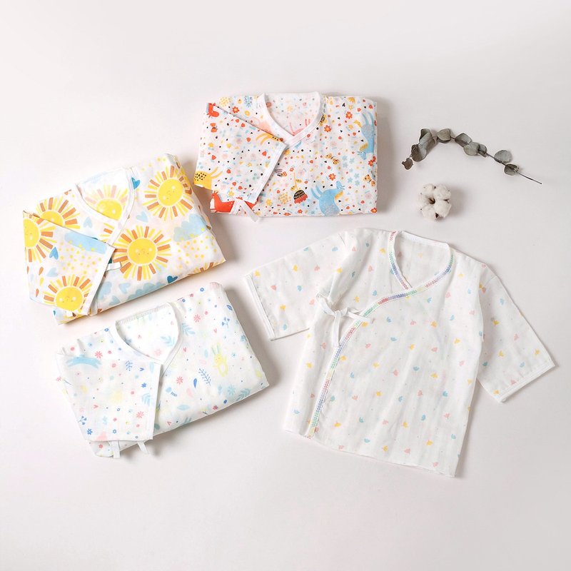 【感謝祭】新生児19点セット - MIT純綿ベビーガーゼ肌着×4＋ハンカチスタイ×15 - ロンパース - コットン・麻 多色