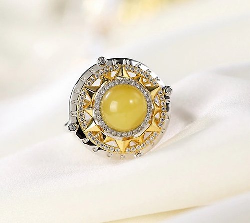 garyjewelry Spinning Shiny Sun Rings for Women Gemstone Blue Perot Amber Ring LOVE HOPE
