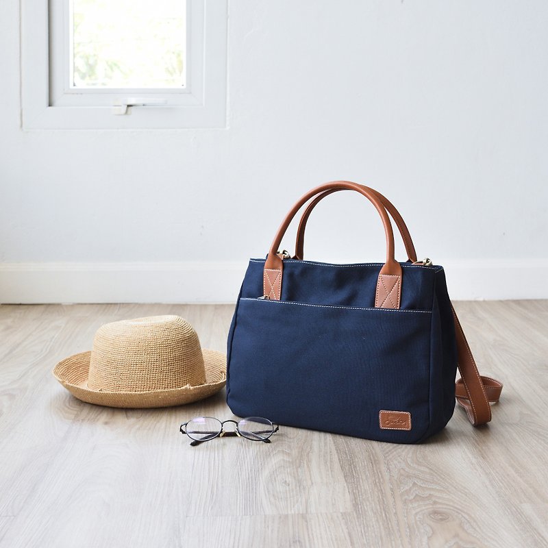 2way tote - navy blue - Handbags & Totes - Cotton & Hemp Blue