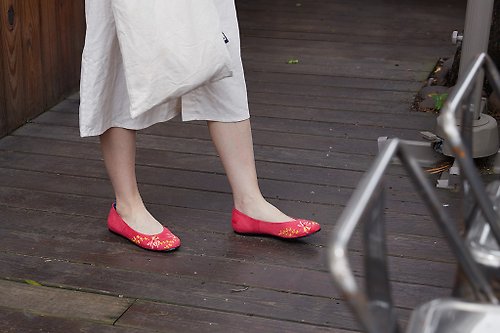 小花園 平底鞋 - 金玉滿堂(紅色)