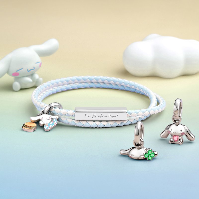 Cinnamoroll Customized Italian Leather Wrap Bracelet (4 colors) - สร้อยข้อมือ - หนังแท้ สีน้ำเงิน