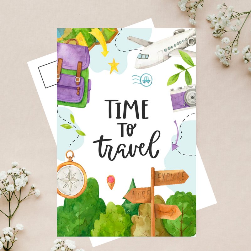 Time to travel postcard - 卡片/明信片 - 紙 