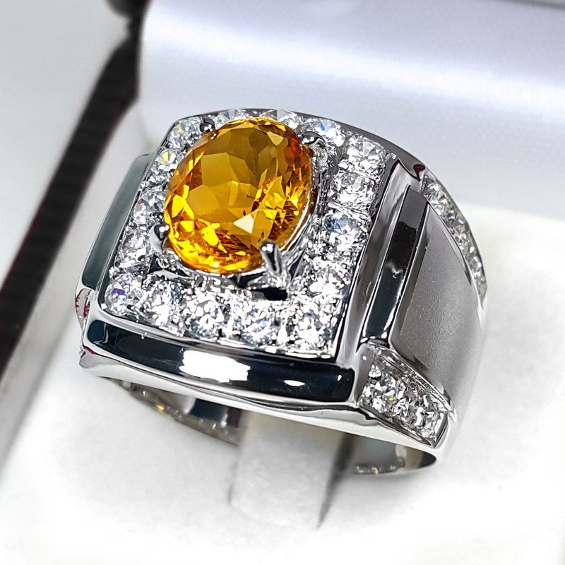 2.85 Natural citrine ring silver sterling 925 size 7.0 free resize - 戒指 - 純銀 黃色
