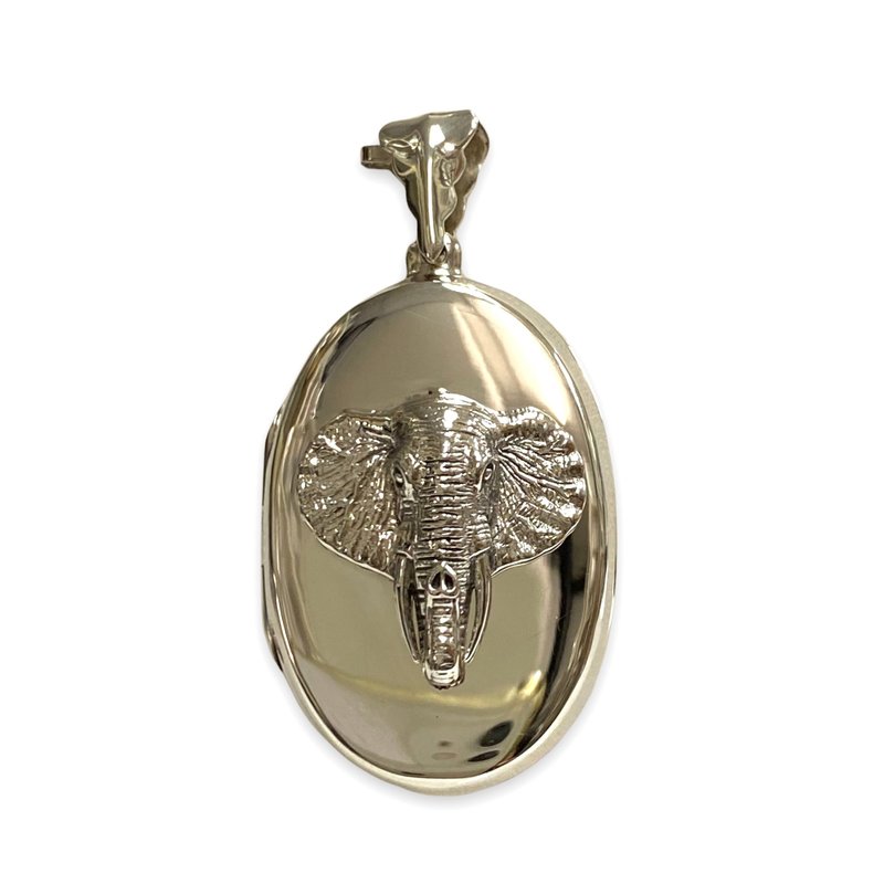 Victorian Style Quality Elephant Oval Locket Pendant 925 Sterling Silver - 項鍊 - 純銀 銀色
