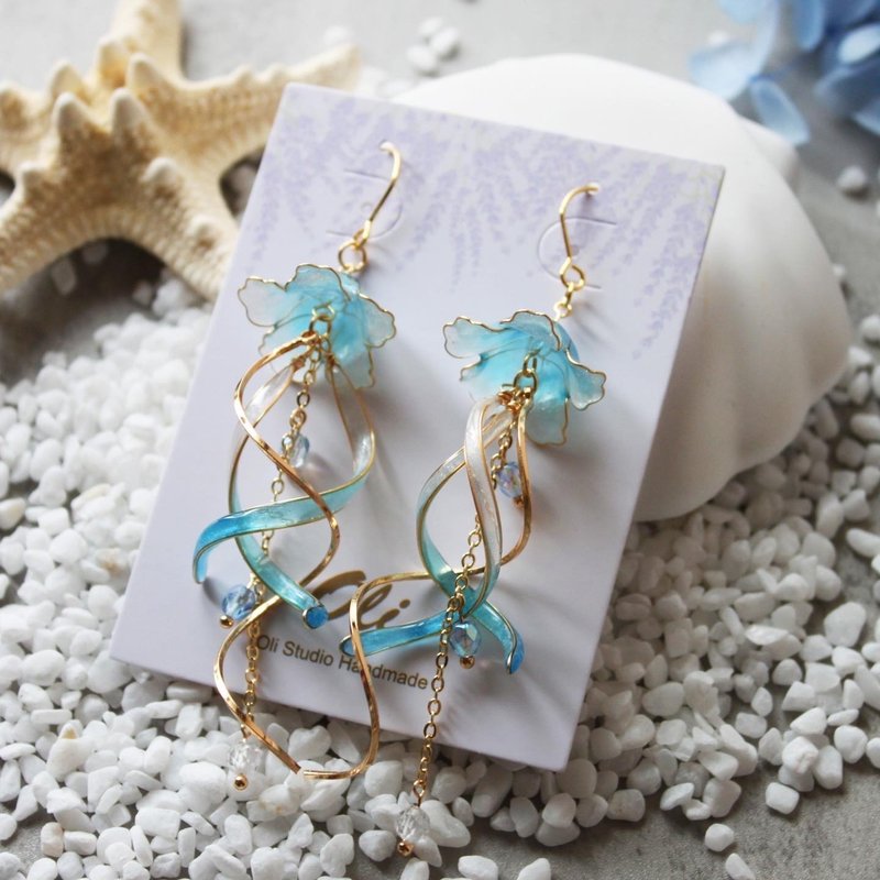 [Fantasy Jellyfish Earrings] Dangle Earrings Bronze Resin Earrings/ Clip-On - Earrings & Clip-ons - Resin Blue