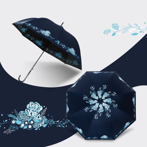 TDN 雙龍小香風黑膠宮廷傘陽傘防曬自動直立傘雨傘(海軍藍)