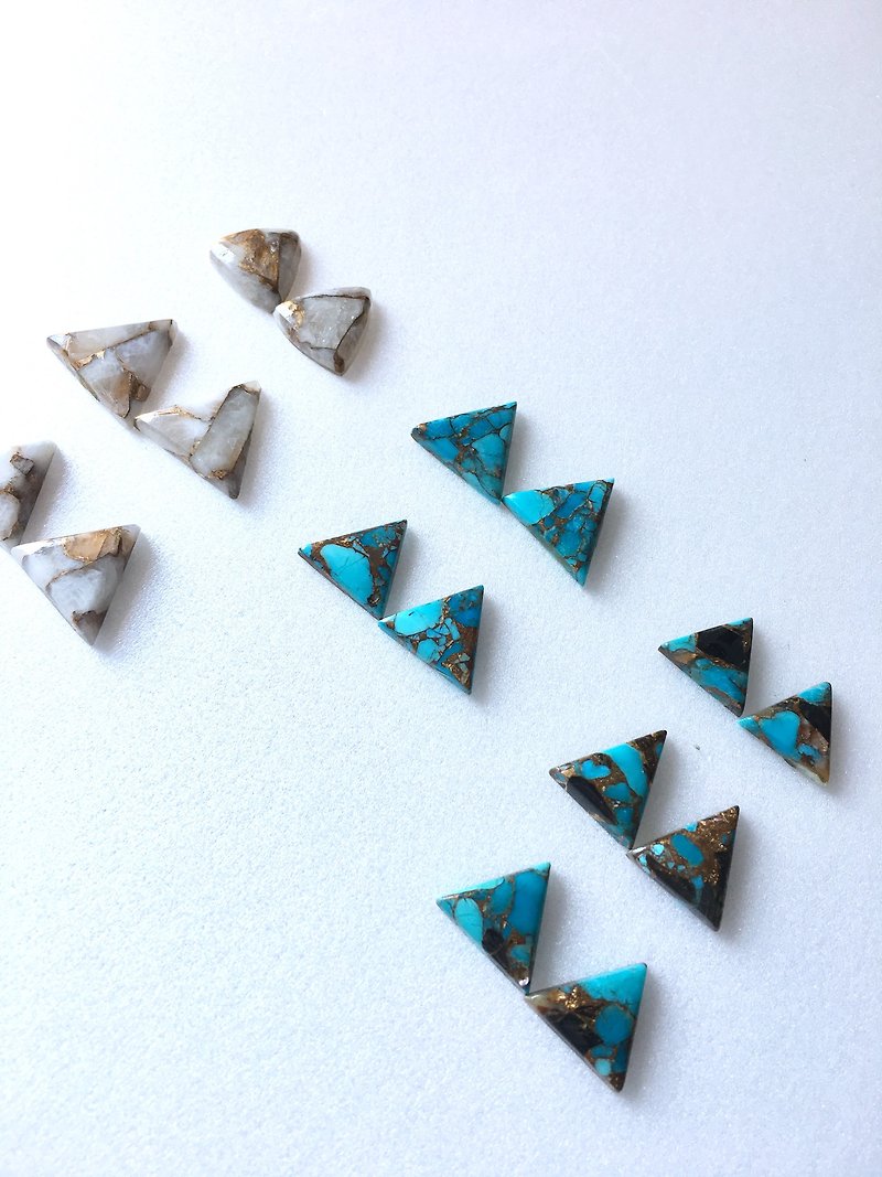 Copper Obsidian, Copper Calcite, Copper Turquoise Earring - 耳環/耳夾 - 石頭 多色