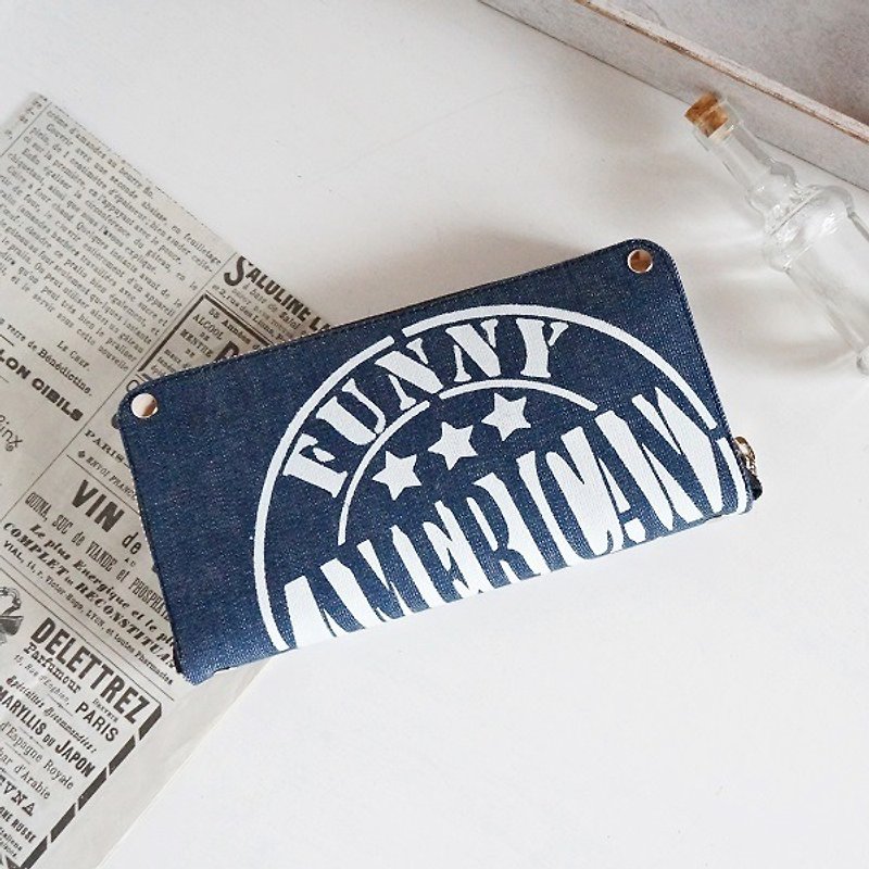 Zipper wallet made from denim [Indigo] - กระเป๋าสตางค์ - ผ้าฝ้าย/ผ้าลินิน สีน้ำเงิน