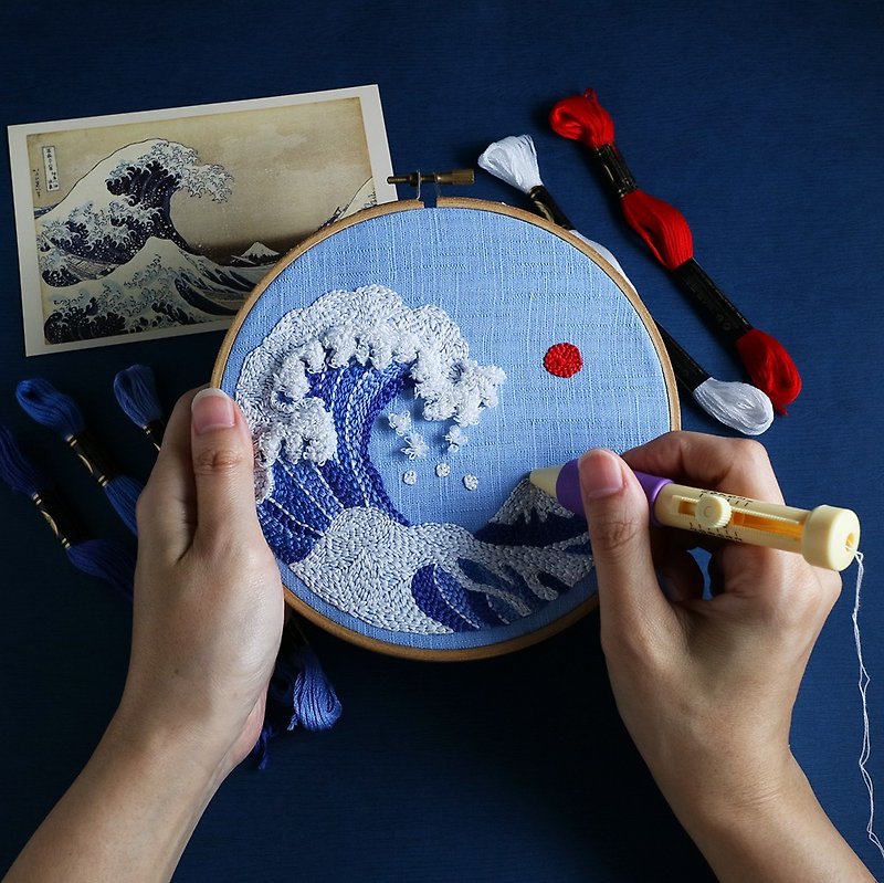 【Russian Embroidery】Material Package. Katsushika Hokusai Ukiyo-e. Embroidery Embroidery thread Embroidery