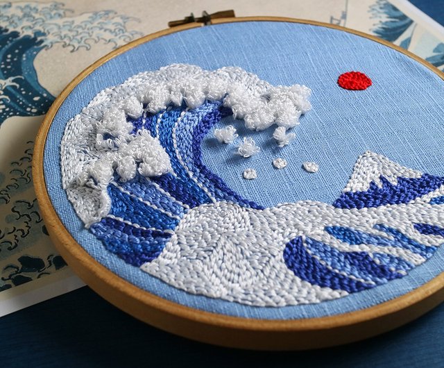 DIY】ロシアンパンチニードルキット 葛飾北斎浮世絵＋刺繍糸刺繍