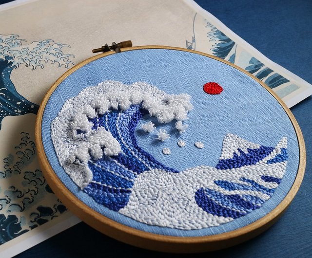 DIY】ロシアンパンチニードルキット 葛飾北斎浮世絵＋刺繍糸刺繍