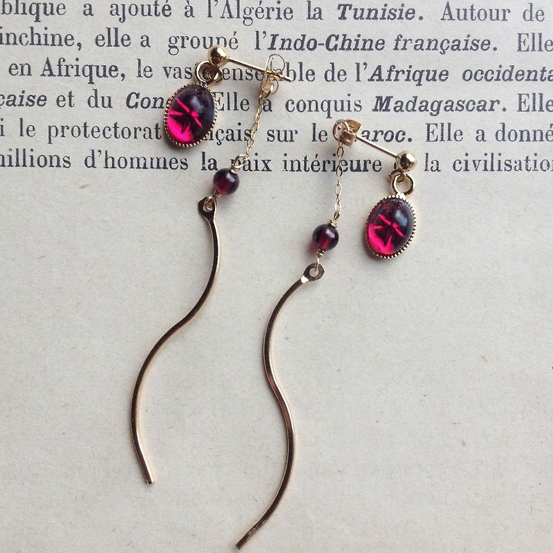 14 kgf Vintage Swarovski and garnet back catch earrings OR Pain-hard ear clip - ต่างหู - เครื่องเพชรพลอย สีแดง