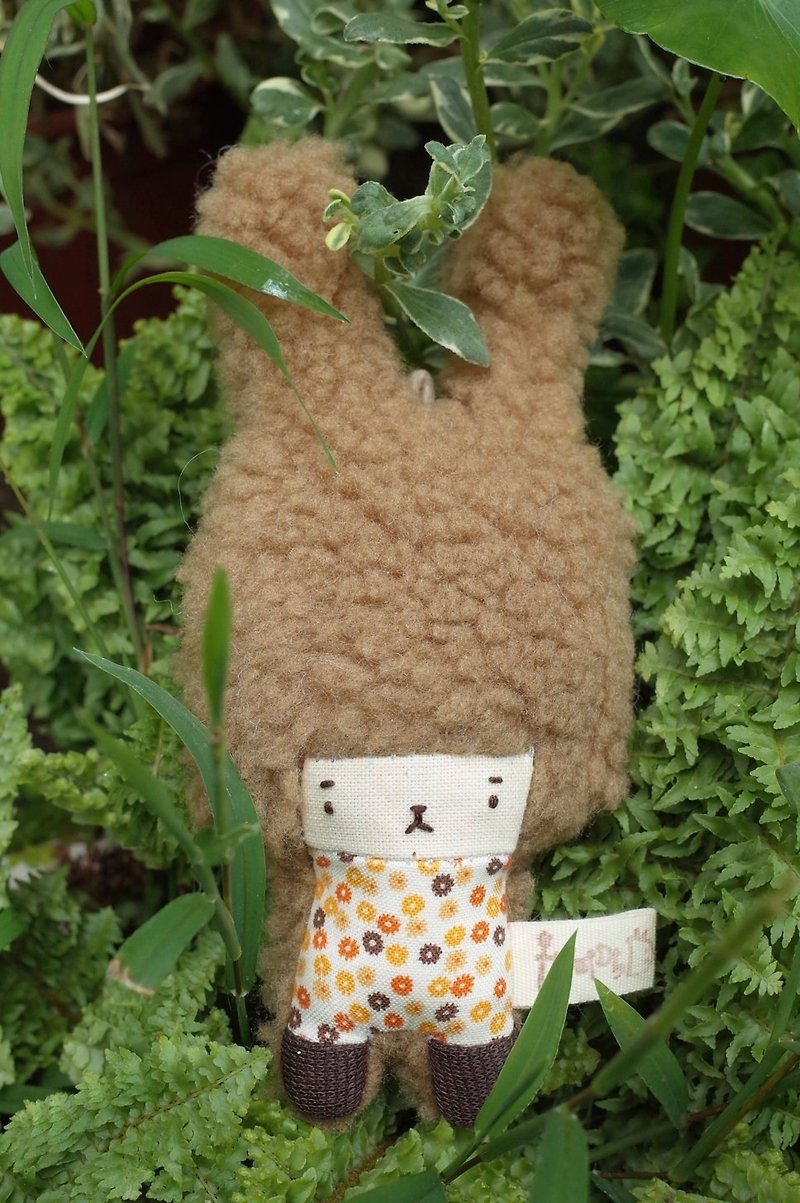 Duo rabbit - brown hair color - small orange round flowers - Keychains - Cotton & Hemp Brown