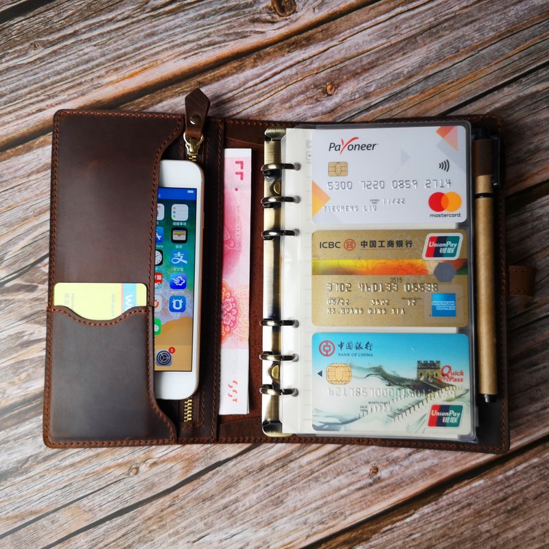 Multifunctional retro leather binder travel note notepad diary hand account A7A6A5 custom - Notebooks & Journals - Genuine Leather 