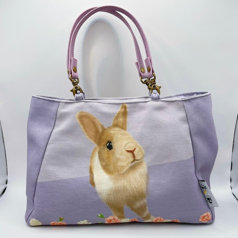 Pet Home Rabbit Illustration Handmade Handbag - Little Princess Version (Purple) 250105 - Handbags & Totes - Polyester Purple