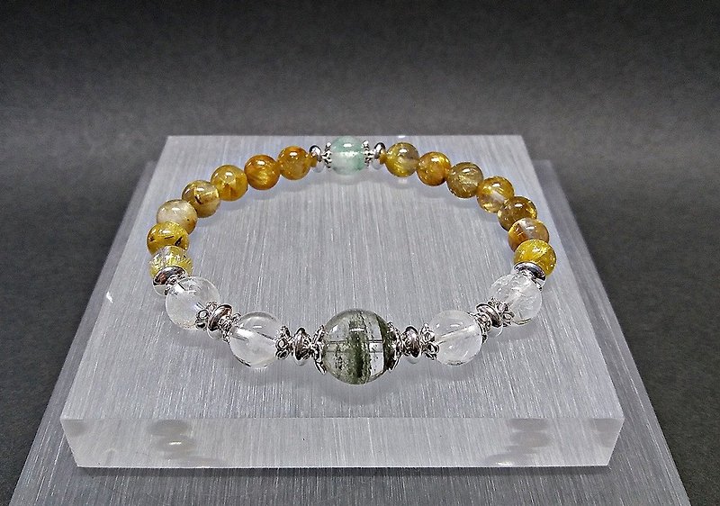 Gold - Natural Blonde Crystal + Green Ghost + White Ghost + Cui Ghost Sterling Silver Bracelet - Bracelets - Gemstone Gold