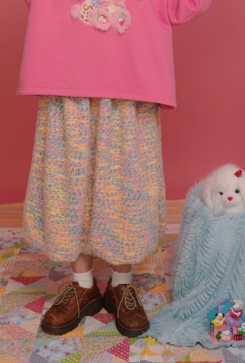 Rainbow colorful bean cute girl wool bud skirt - Skirts - Other Materials Multicolor