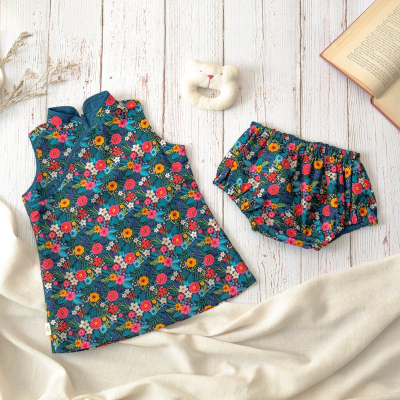 [Baby] Miyue Gift Craftsman Handmade One Year Old Cheongsam – A Midsummer Night's Dream - ชุดทั้งตัว - ผ้าฝ้าย/ผ้าลินิน สีน้ำเงิน