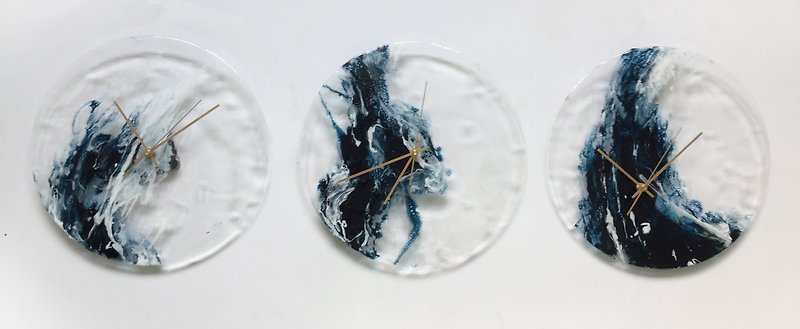 【海がない・完全透明・手作り掛け時計】30cm×3 - 時計 - プラスチック ブルー