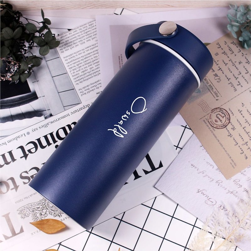 [Customized gift] Real ceramic thermos bottle + customized English name - [Deep Sea Blue] - Pitchers - Porcelain 