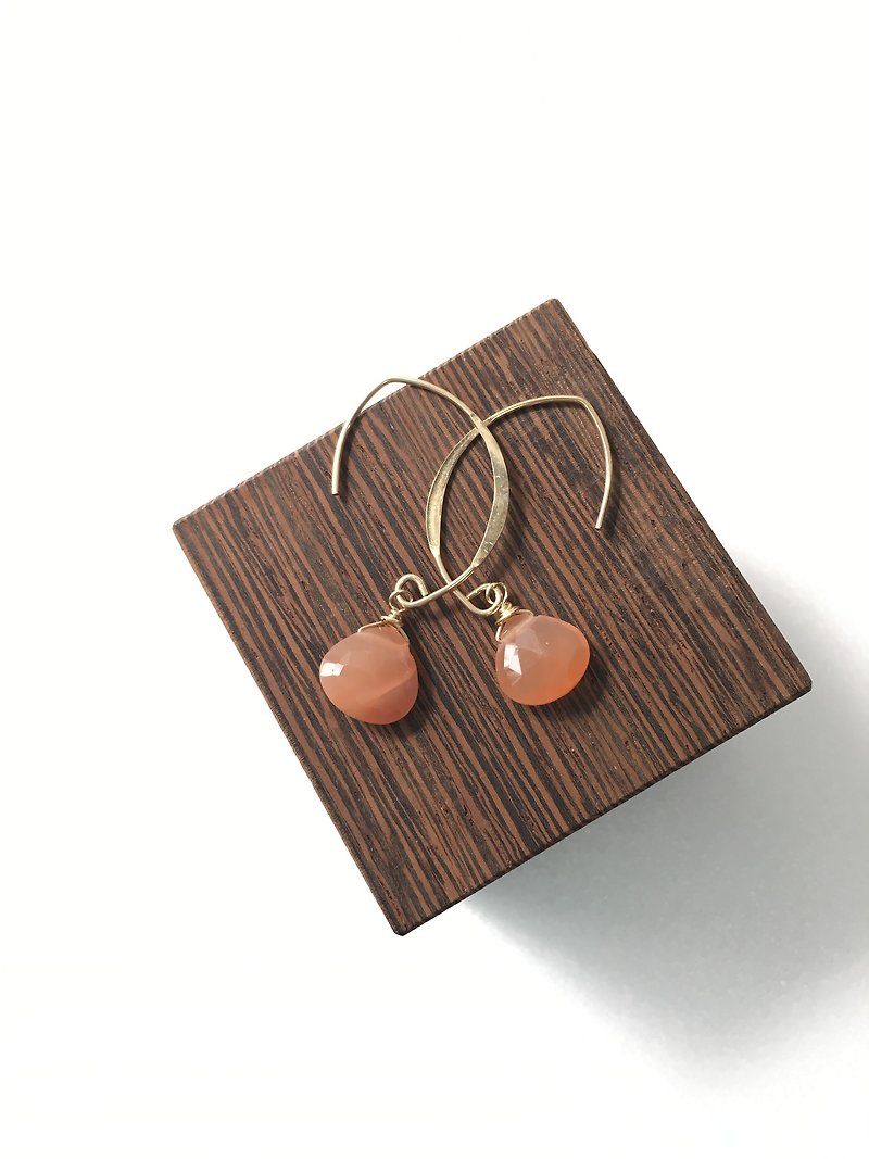 Orange moon stone Hook-earring 14 kgf, Clip-earring Surgical Steel - Earrings & Clip-ons - Semi-Precious Stones Orange