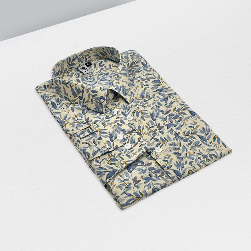 藍葉黃果實襯衫 - 男襯衫/休閒襯衫 - 棉．麻 