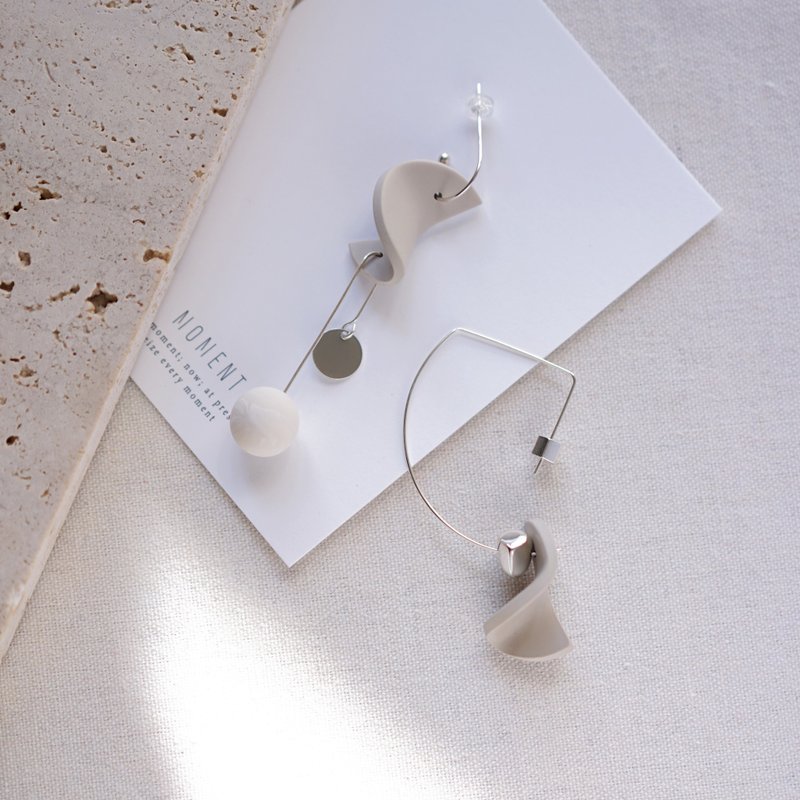 Cala Original Design Handmade Terracotta Geometric Sterling Silver Stud Earrings - ต่างหู - ดินเผา สีกากี