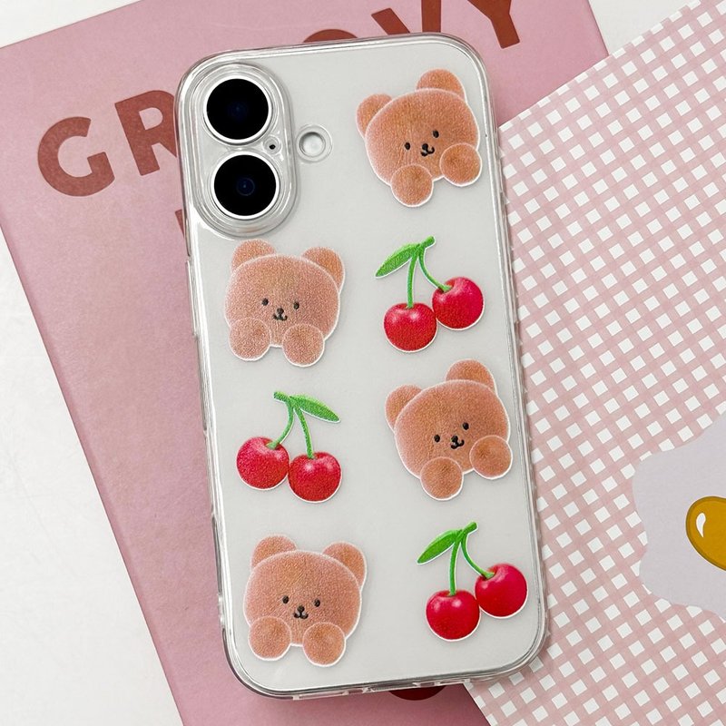 iPhone 16/15/14/13/12/11/XS/XR/7/8/SE2/SE3 Cherry bear Transparent Phone Case - 手機殼/手機套 - 塑膠 多色
