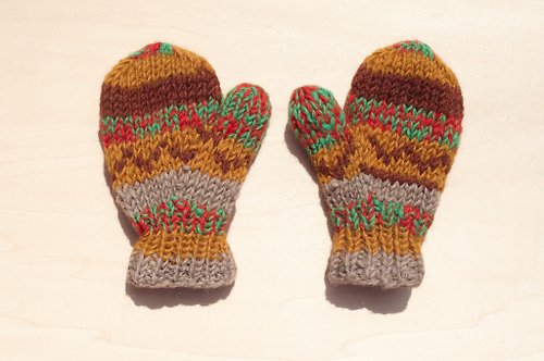 omhandmade 限量一件針織純羊毛保暖手套 / 兒童手套 / 童手套 / 內刷毛手套 / 針織手套 / 拳擊手套 - 東歐 混色沙漠色調條紋