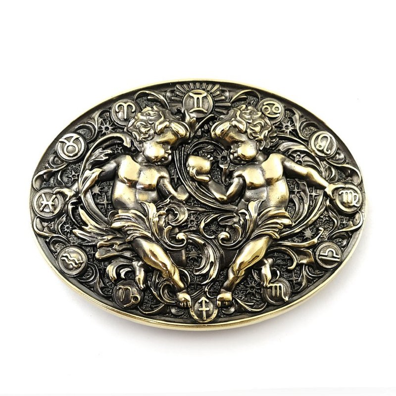 Gemini soild brass belt buckle, Astrological Zodiac Sign belt accessory - 皮帶/腰帶 - 其他材質 金色