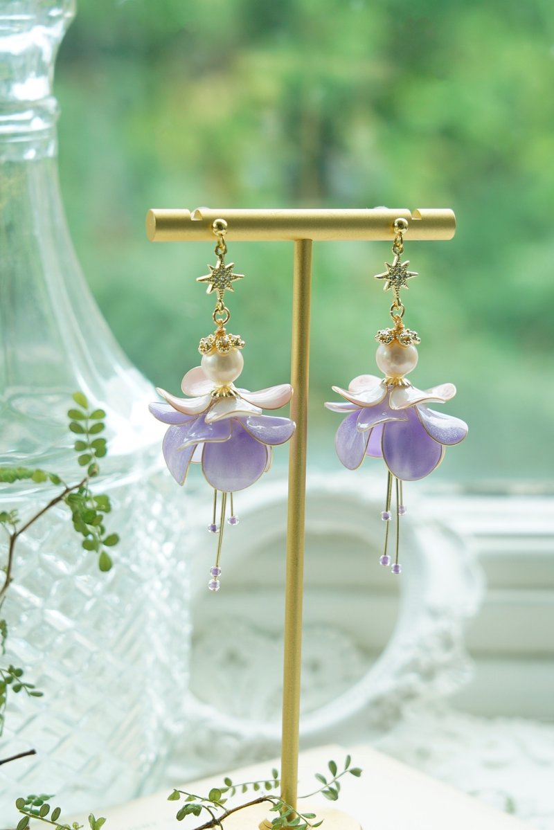 Bell Flower • Purple - Handmade Resin Earrings Ornaments Christmas Gift - Earrings & Clip-ons - Resin Purple