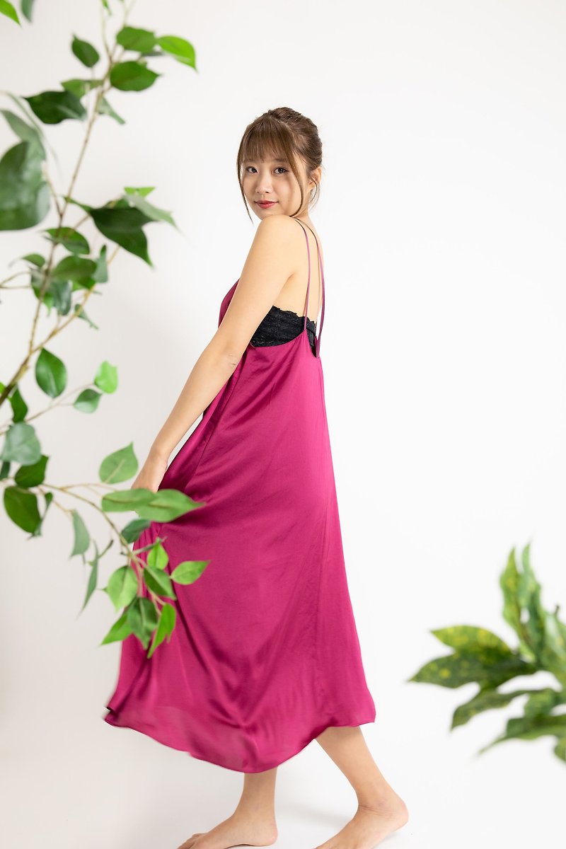 【made in Japan】camisole loose satin dress - One Piece Dresses - Other Man-Made Fibers Pink