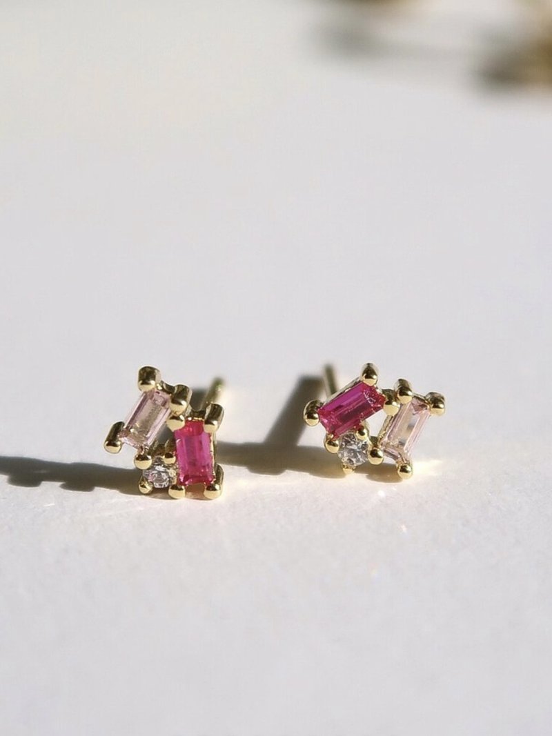 NY-Bryant Park (Pink) - 耳環/耳夾/耳骨夾 - 銅/黃銅 紅色