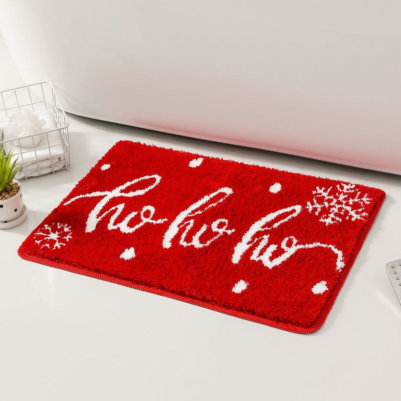 Christmas HoHoHo Snowflake Plush Bathroom Mat Foot Pad Christmas Holiday Decor - พรมปูพื้น - เส้นใยสังเคราะห์ สีแดง