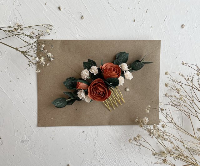 Sage green wedding eucalyptus terracotta hair pins Fall flower rose hair  clip - Shop AlenaWedding Hair Accessories - Pinkoi