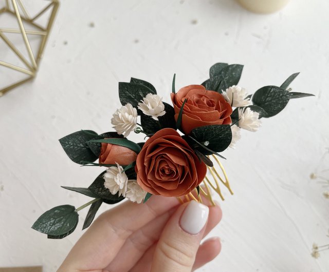 Sage green wedding eucalyptus terracotta hair pins Fall flower rose hair  clip - Shop AlenaWedding Hair Accessories - Pinkoi