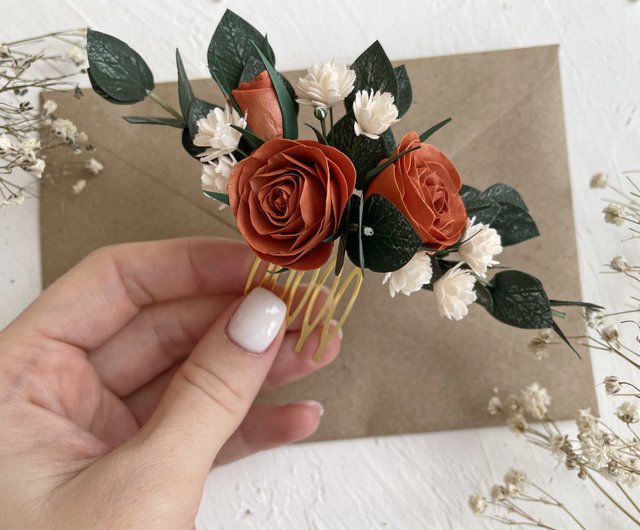 Sage green wedding eucalyptus terracotta hair pins Fall flower rose hair  clip - Shop AlenaWedding Hair Accessories - Pinkoi