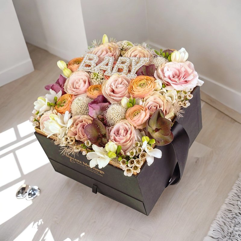 Plants & Flowers Plants - Square Flower Box (9 Roses &Small Peonies, Orchids, Cordyceps, Plum Blossoms