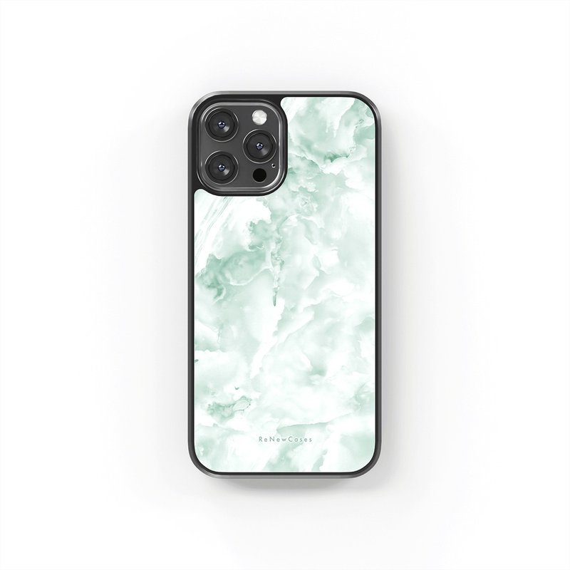 Eco-Friendly Recycled Materials Shockproof Phone Case White & Green Marble - เคส/ซองมือถือ - วัสดุอีโค สีเขียว