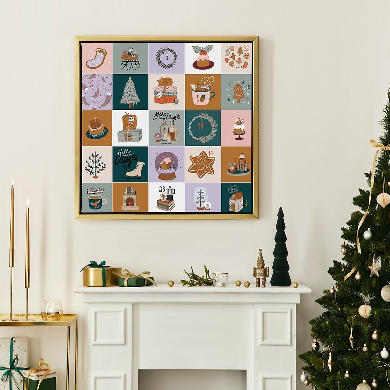 聖誕倒數 - 趣味聖誕月曆掛畫/聖誕倒數佈置/溫馨交換禮物/掛曆 - 掛牆畫/海報 - 棉．麻 多色