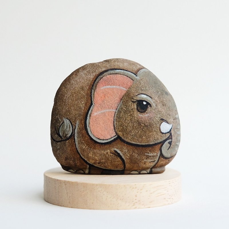 Elephant stone painting.Hand panted, - ตุ๊กตา - หิน สีเทา