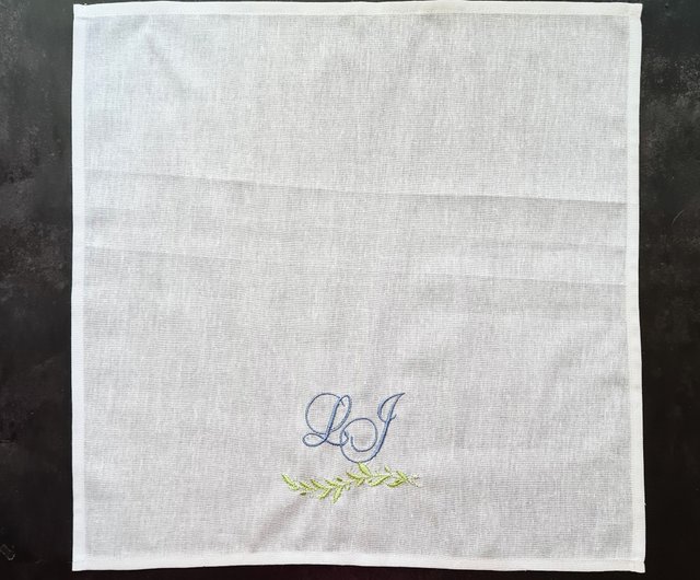 Monogram Embroidered Grey Linen Napkins For Anniversary