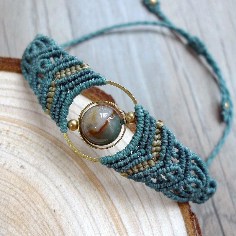 Misssheep-H36-South American Wax Weave Indian Agate Brass Bead Bracelet - สร้อยข้อมือ - วัสดุอื่นๆ สีนำ้ตาล