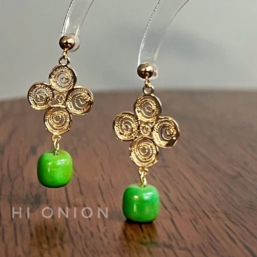 讓美麗觸手可及 hi onion 點綴你的每一刻精彩。 Hi Onion原創小眾設計綠色耳環耳夾無耳洞耳骨夾國風耳扣新中式