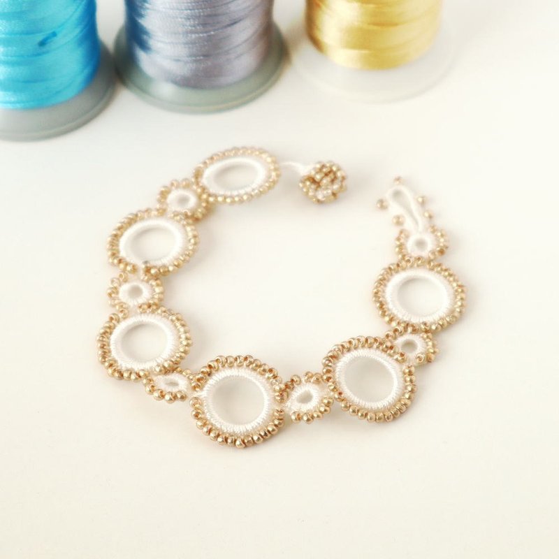 OYA crochet Bracelet【RING】White & Gold - Bracelets - Thread White