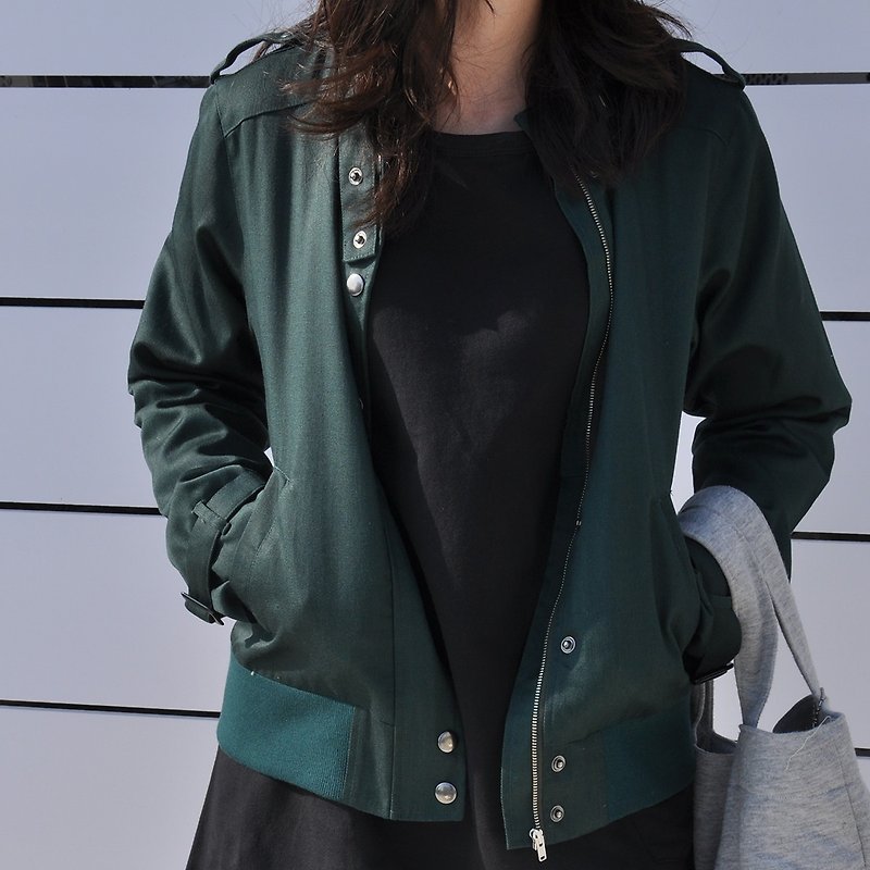 Vintage short fit knight jacket-forest green - Women's Casual & Functional Jackets - Cotton & Hemp Green