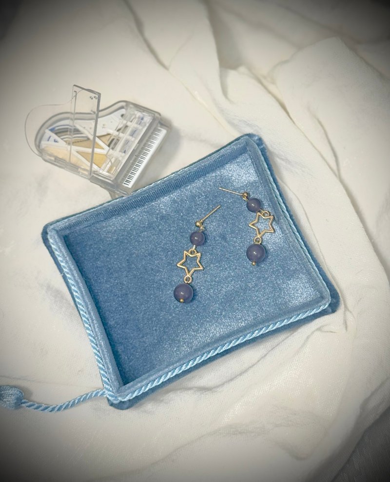 水晶系列 - 紫色天空下的星星 - 耳環/耳夾/耳骨夾 - 玉石 紫色